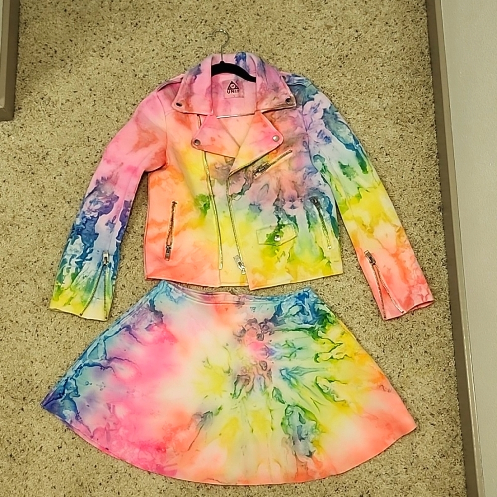 UNIF tie dye moto jacket and skirt set size L rare